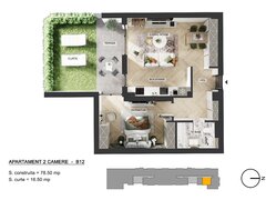 Pipera Plaza, apartament 2 camere, curte privata, bloc finalizat